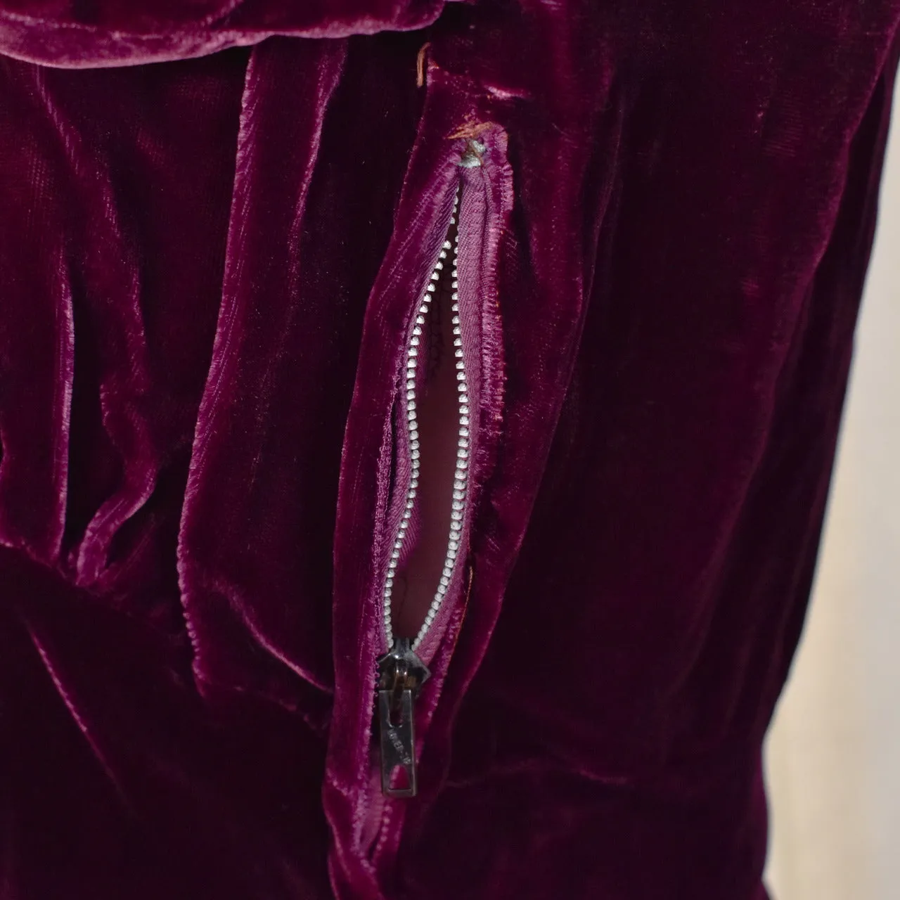 1930s Plum Silk Velvet Maxi Dress