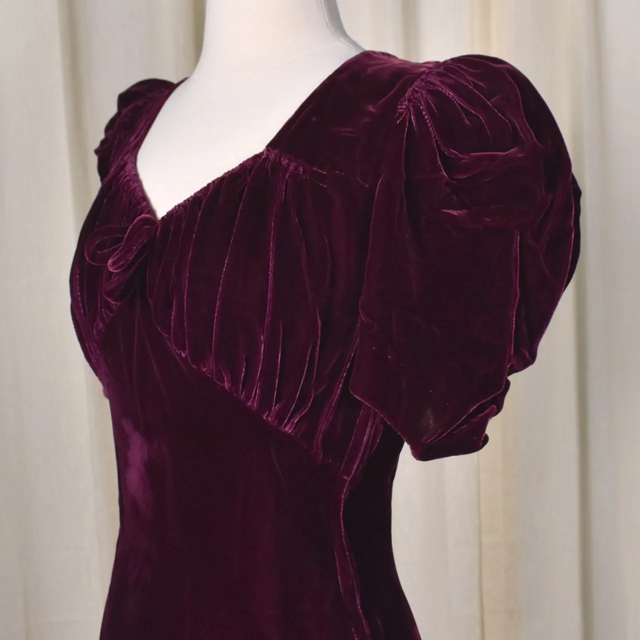 1930s Plum Silk Velvet Maxi Dress