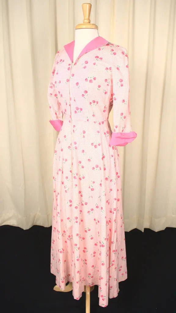 1950s Vintage Pink Gingham & Rose Dress