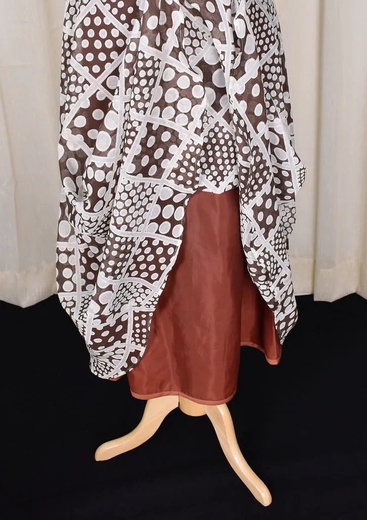 1960s Brown Ruffle Dot Vintage Dress