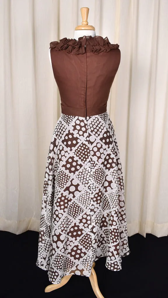 1960s Brown Ruffle Dot Vintage Dress