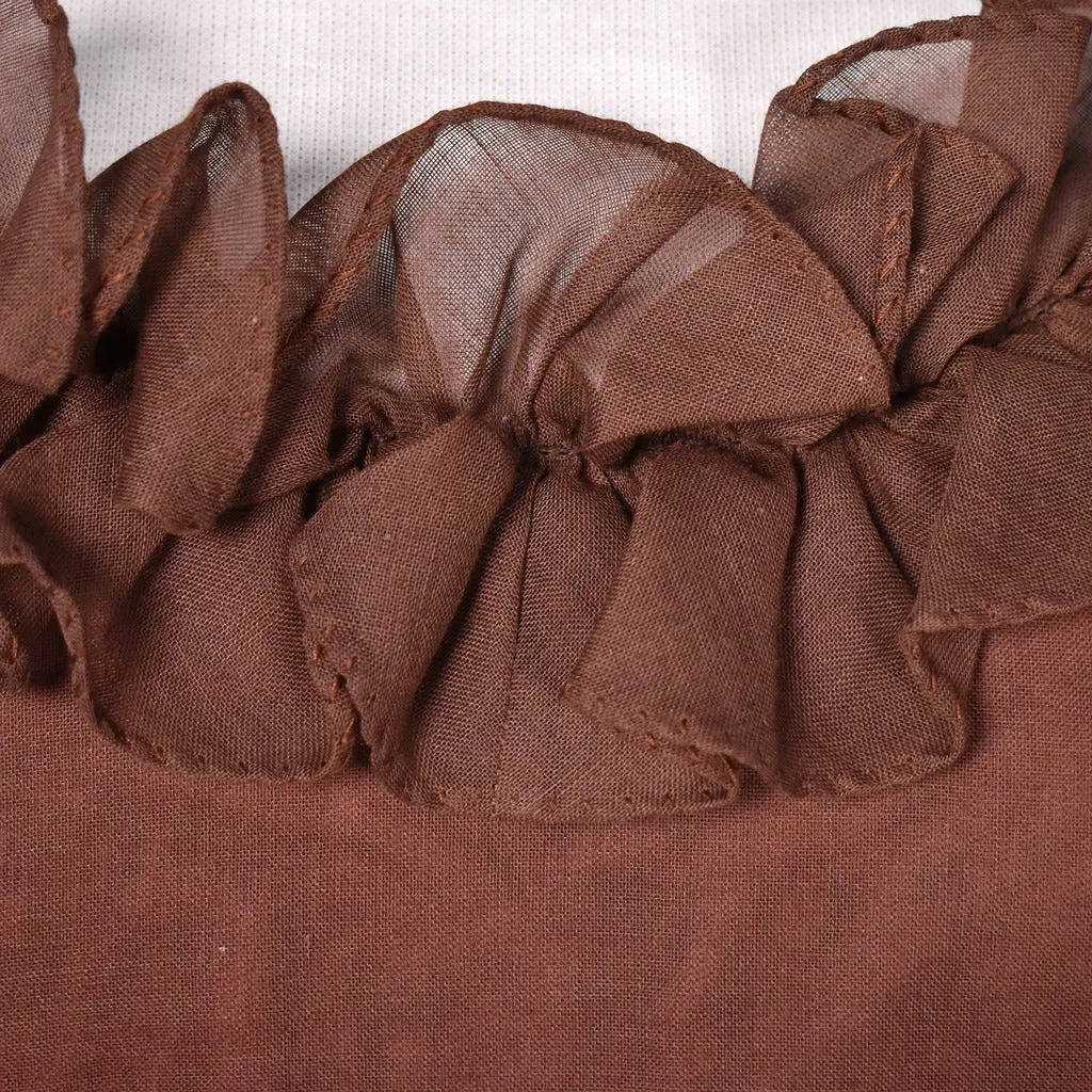 1960s Brown Ruffle Dot Vintage Dress