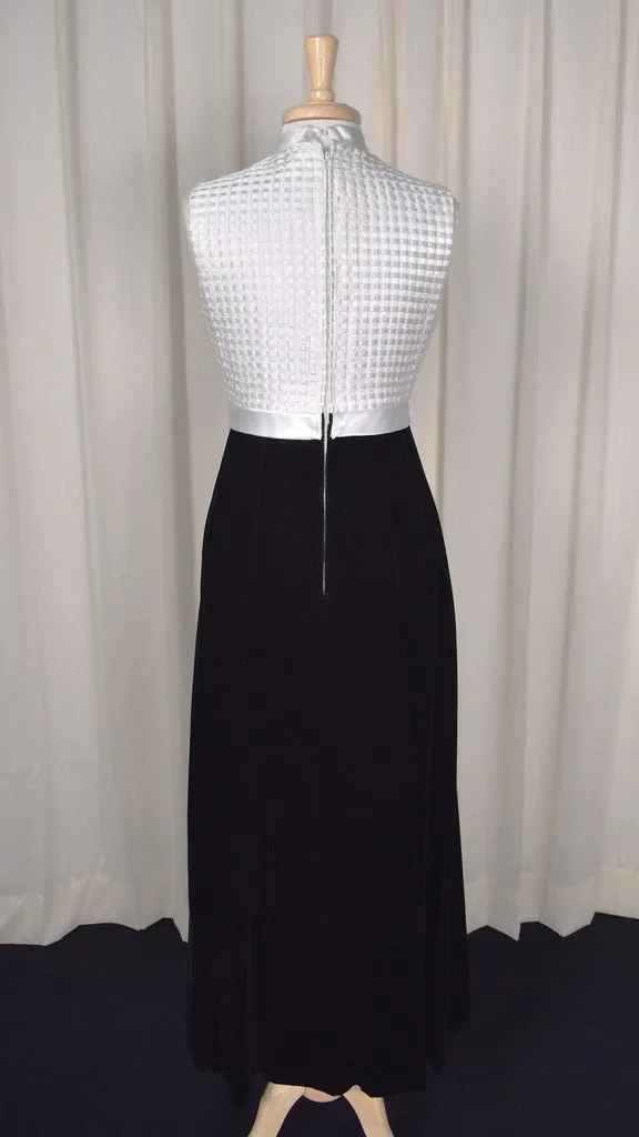 1960s Cream & Velvet Maxi Dress