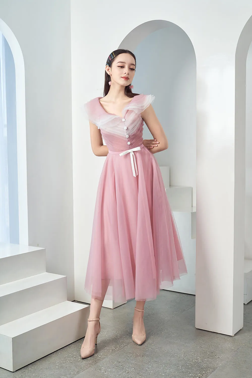 Baskom Ruffle Neckline Dress