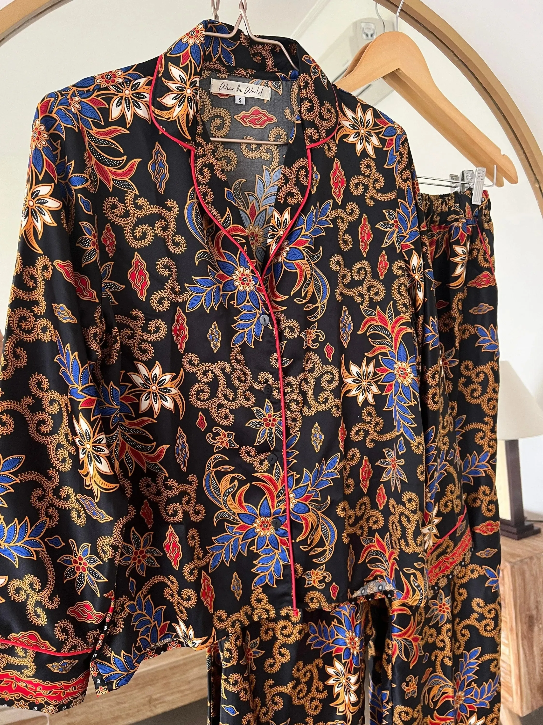 Black Colourful Long Pyjama Set