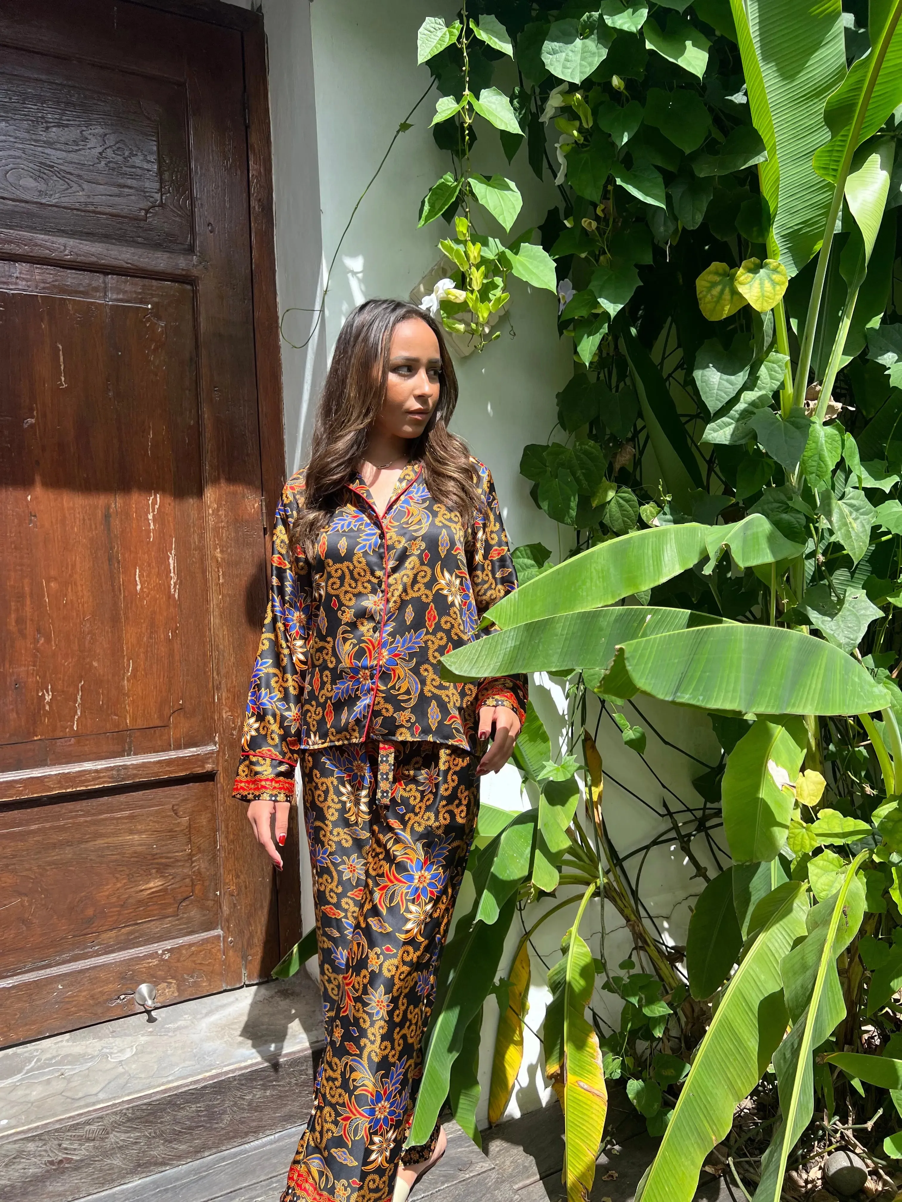 Black Colourful Long Pyjama Set