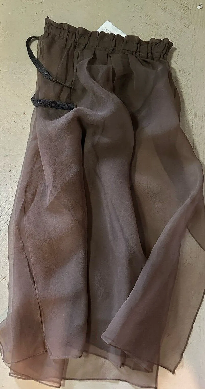 Brunello Cucinelli Monili Belt Silk Maxi Skirt Brown 42/6 New $2995
