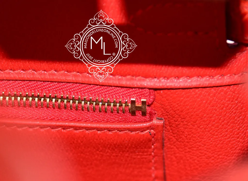Hermes Geranium Red Crocodile Gold Birkin 25 Handbag