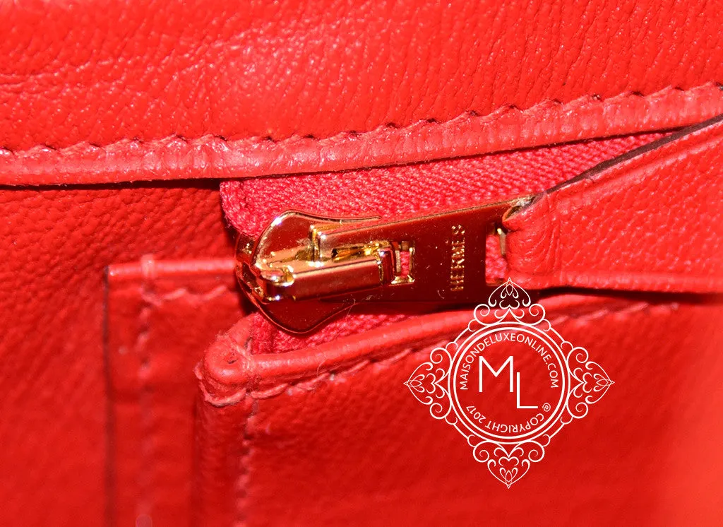 Hermes Geranium Red Crocodile Gold Birkin 25 Handbag