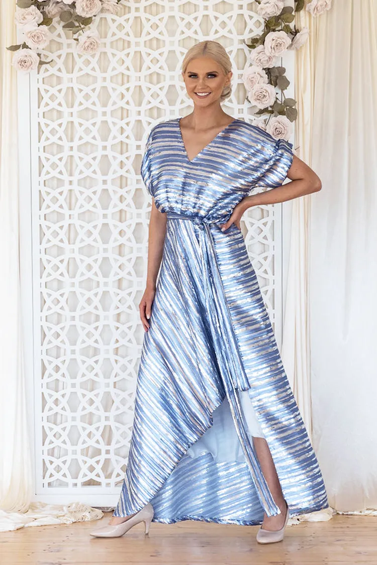 Kathryn Dress in Sky Stripe Sequin