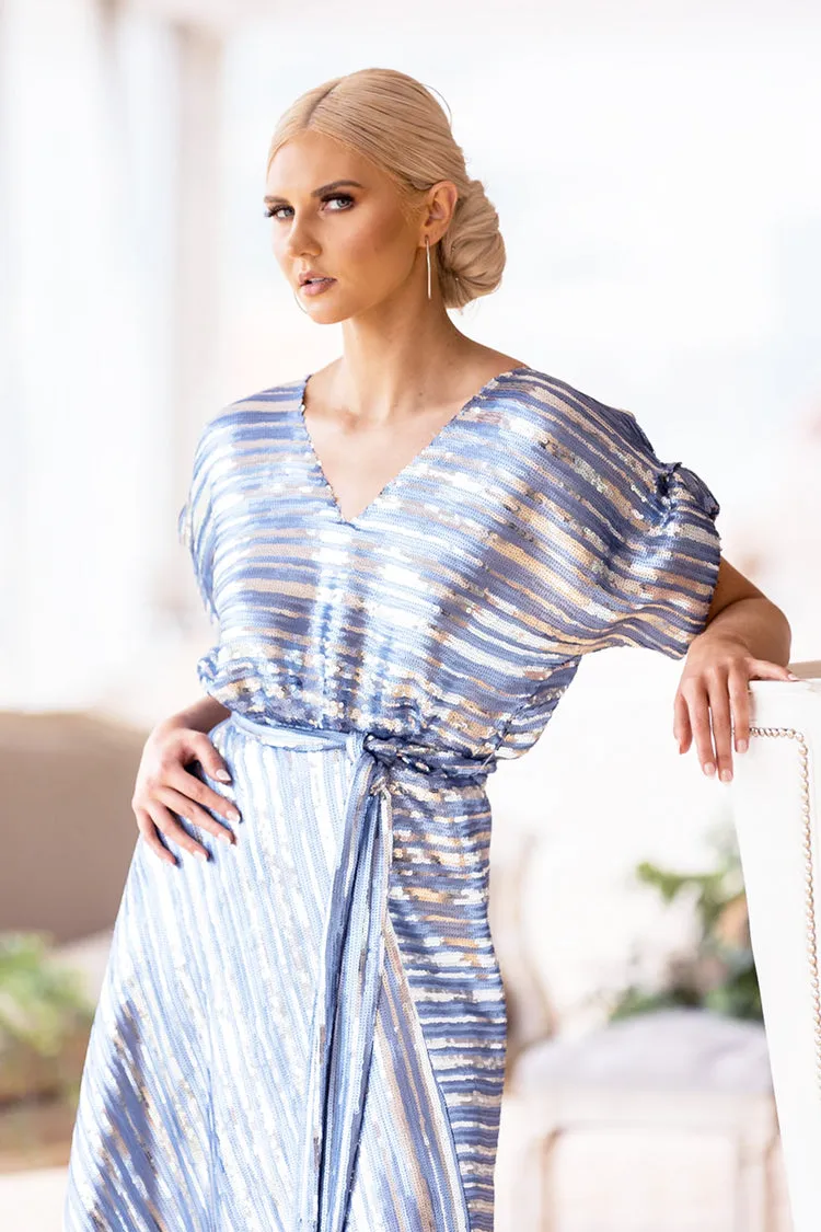 Kathryn Dress in Sky Stripe Sequin