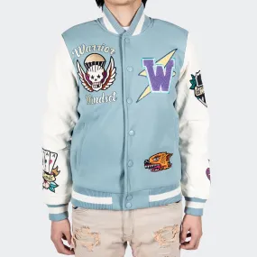 Men's TWO MILL TWENTY Dragon Warrior Skull Varsity Jacket Light Blue