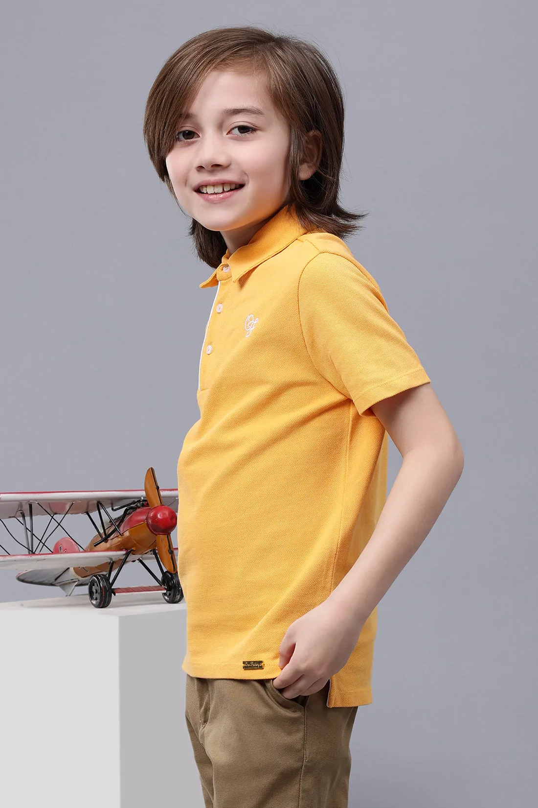 One Friday Kids Boys Yellow Cotton Polo Neck T-shirt