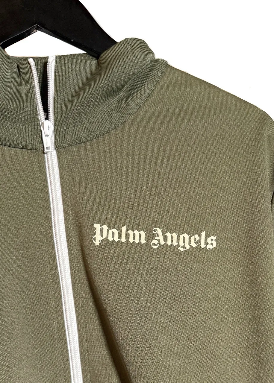 Palm Angels Khaki Green Logo Track Sweater