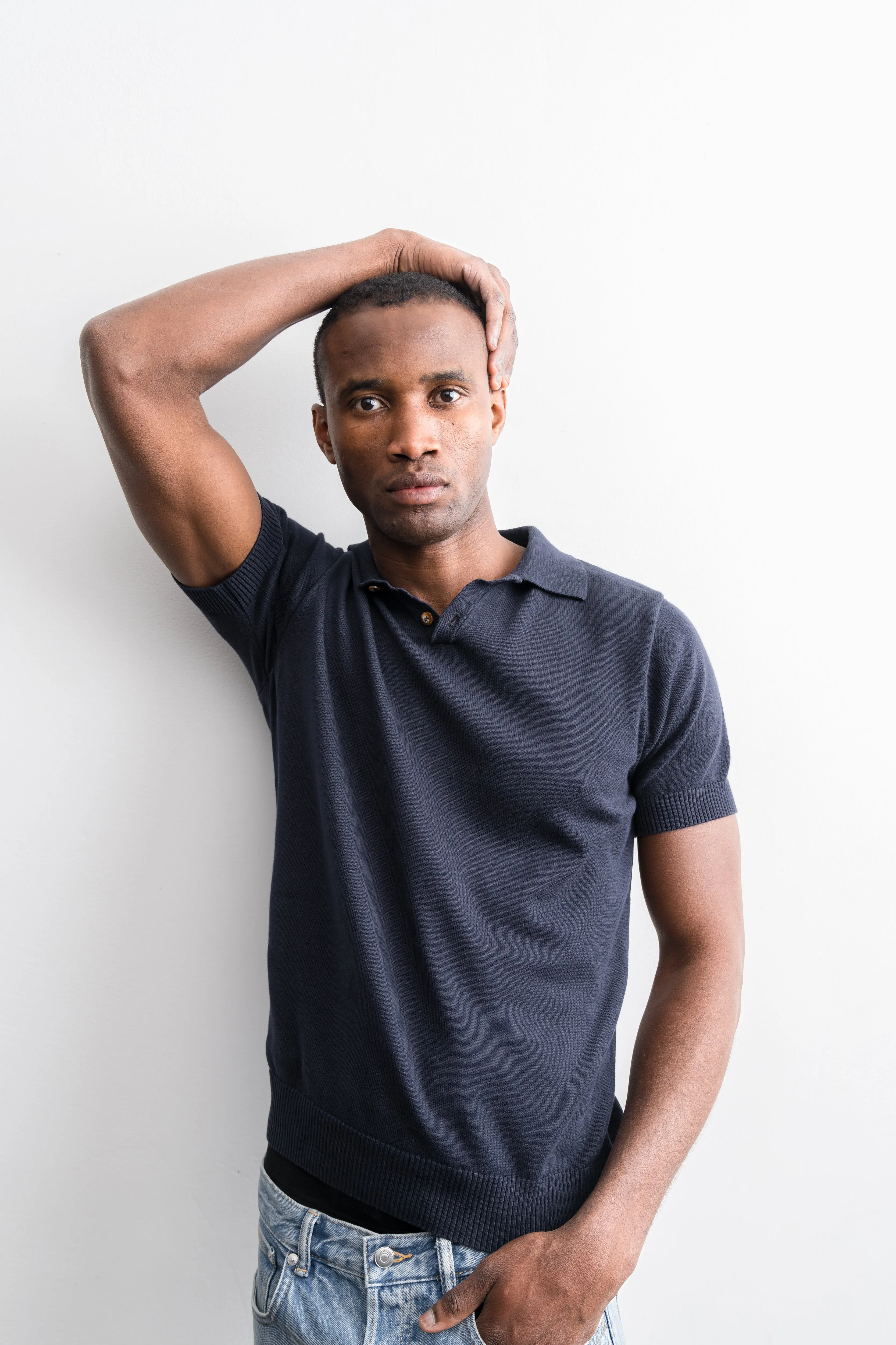 Short Sleeve Knit polo Dark blue