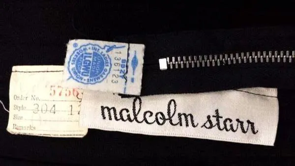 Striking 1960s Malcolm Starr Hand Sewn Beaded Black Crepe Evening Dress
